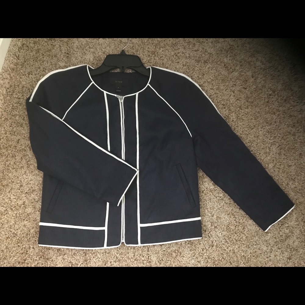 NWOT cropped J Crew jacket with white piping